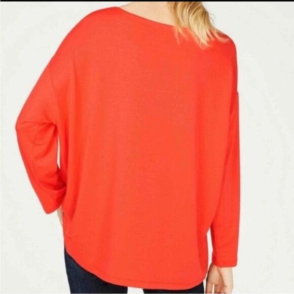 Eileen Fisher Tencel Terry Ballet Neck Tunic Hot Reddish Orange Size XS - Picture 9 of 9